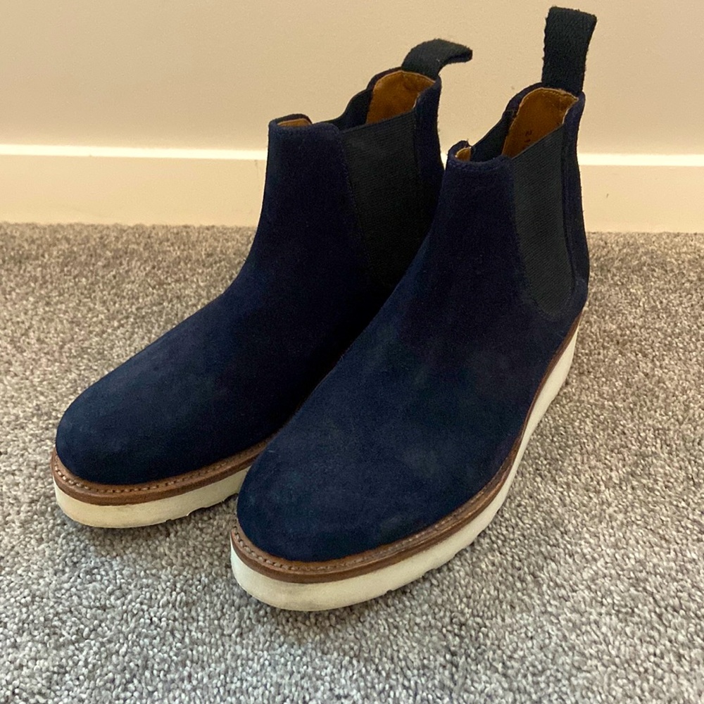 Grenson slide on Chelsea Boots - Navy Blue Suede SZ 8.5